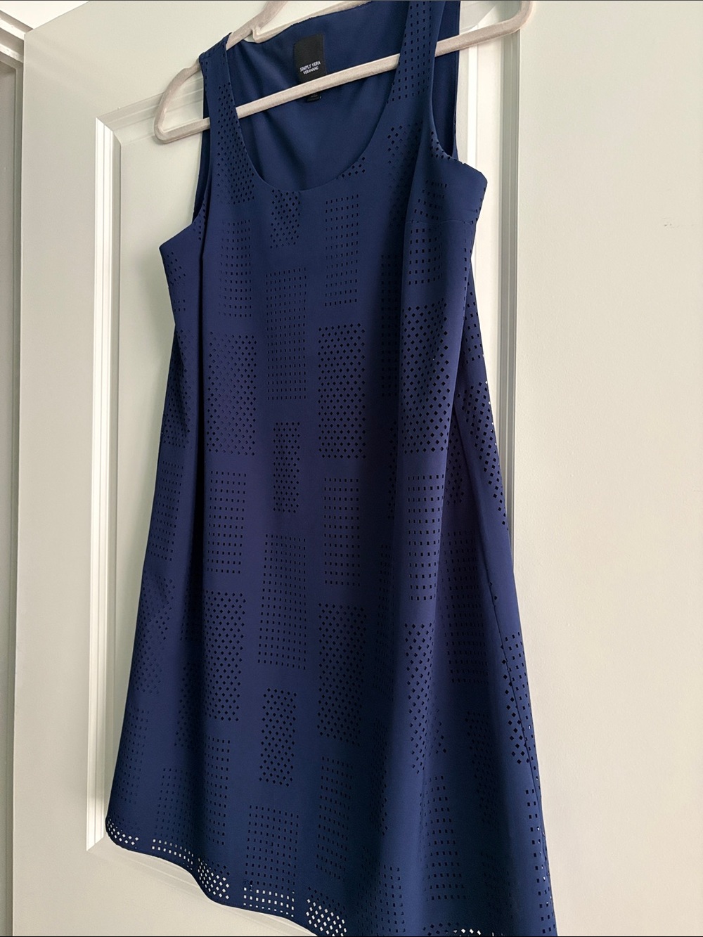 Women's Navy Laser-Cut A-Line Dress